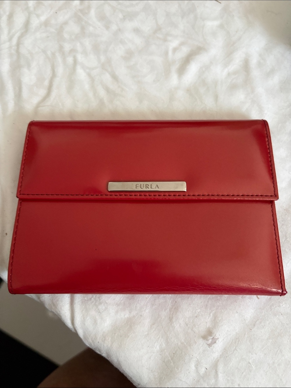 Furla Smooth Red Leather Wallet with Metal Logo Plaque